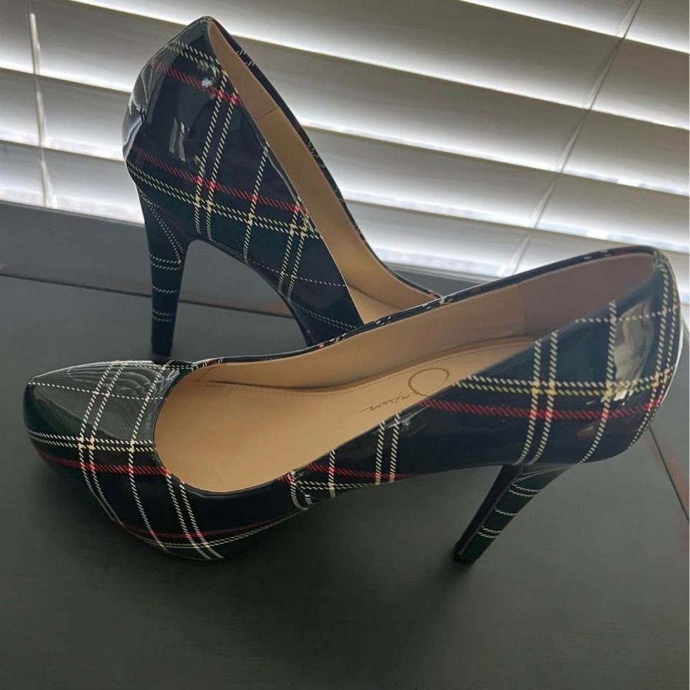 Jessica Simpson Black and Red Plaid Heels